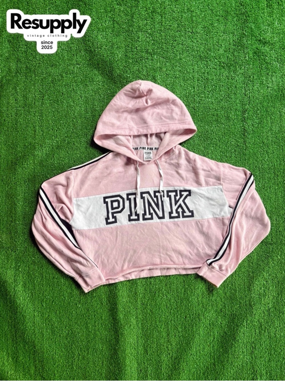 Victoria's Secret PINK Cropped Hoodie Sweater in Light Pink and White